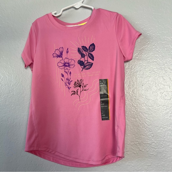 NWT All In Motion Girl's Pink Floral Performance Graphic Tee S  6-6X - Picture 3 of 14
